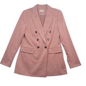 LOFT Brushed Flannel Double Breasted Blazer Jacket Womens 4 Pink Academia Preppy